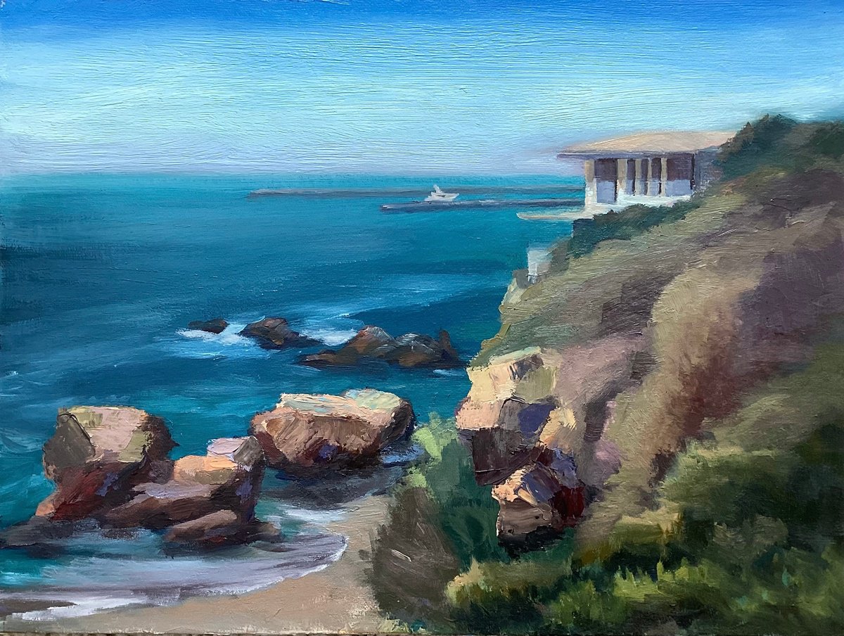 Impressionistic Landscape Oil Painting By Grace Diehl, 12 X 9, Atop A Clff, Original Artwork