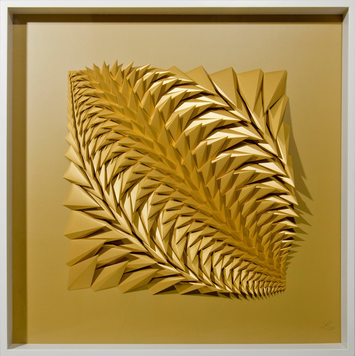 Geometric Abstract Relief By Letovbarski Artlab, 41 X 41", Golden Equinox, Original Artwork
