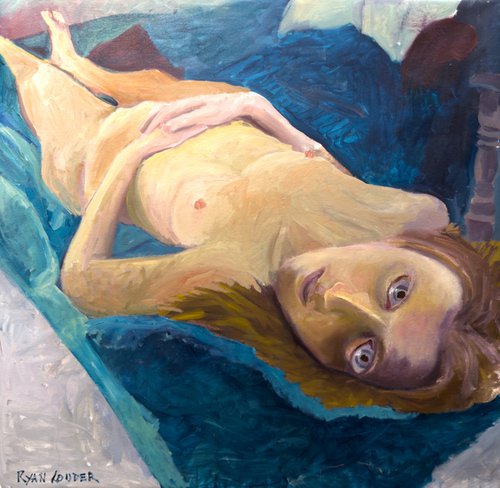Zomer Nude On Blue Velvet by Ryan  Louder