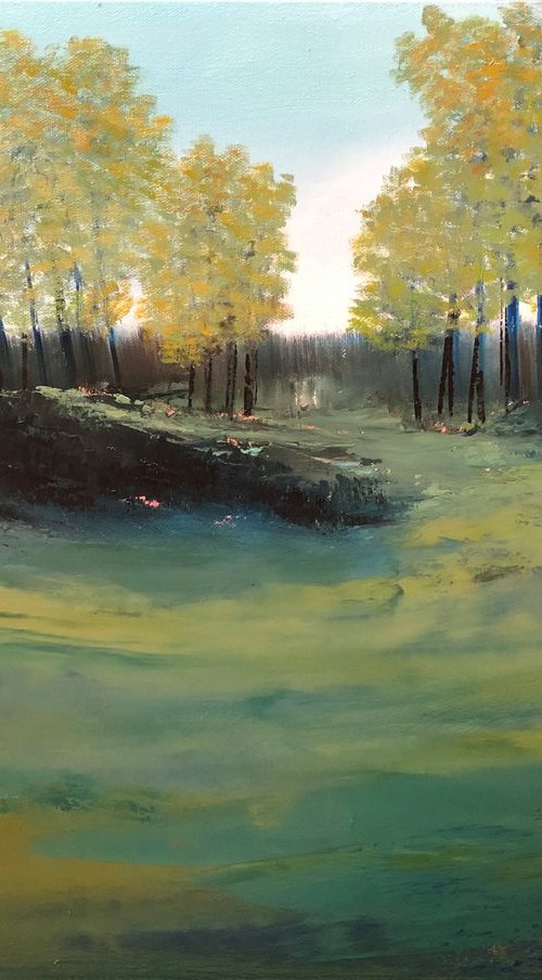 Mossy Clearing...nature painting oil on canvas walking in the woods by Faith Patterson