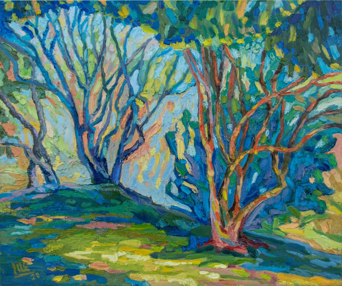 Expressive Landscape Oil Painting By Lilit Vardanyan, 24 X 20", Cold&Warm Colors, Original Artwork