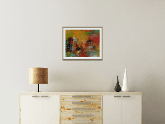 The Permanent Sunset Show, Yellow red green composition, modern painting