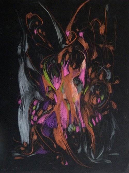 Colour Play 6, pastel on black paper 24x32 cm by Frederic Belaubre