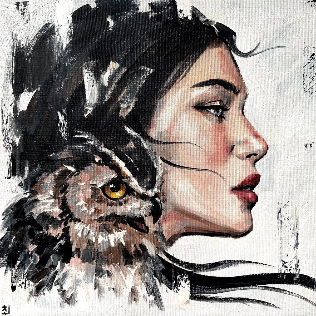 Woman with an owl by Marina Ogai