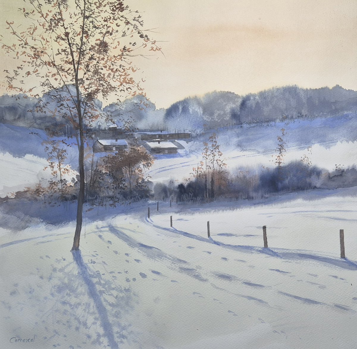 Expressive Watercolour , Autumn Snow By Rafael Carrascal, 16 X 16, Artwork For Sale On Artfinder