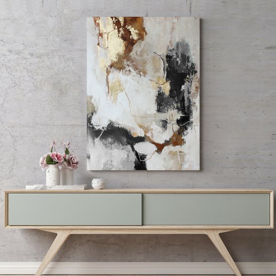 "Gray Flux" Gray gold abstract acrylic art