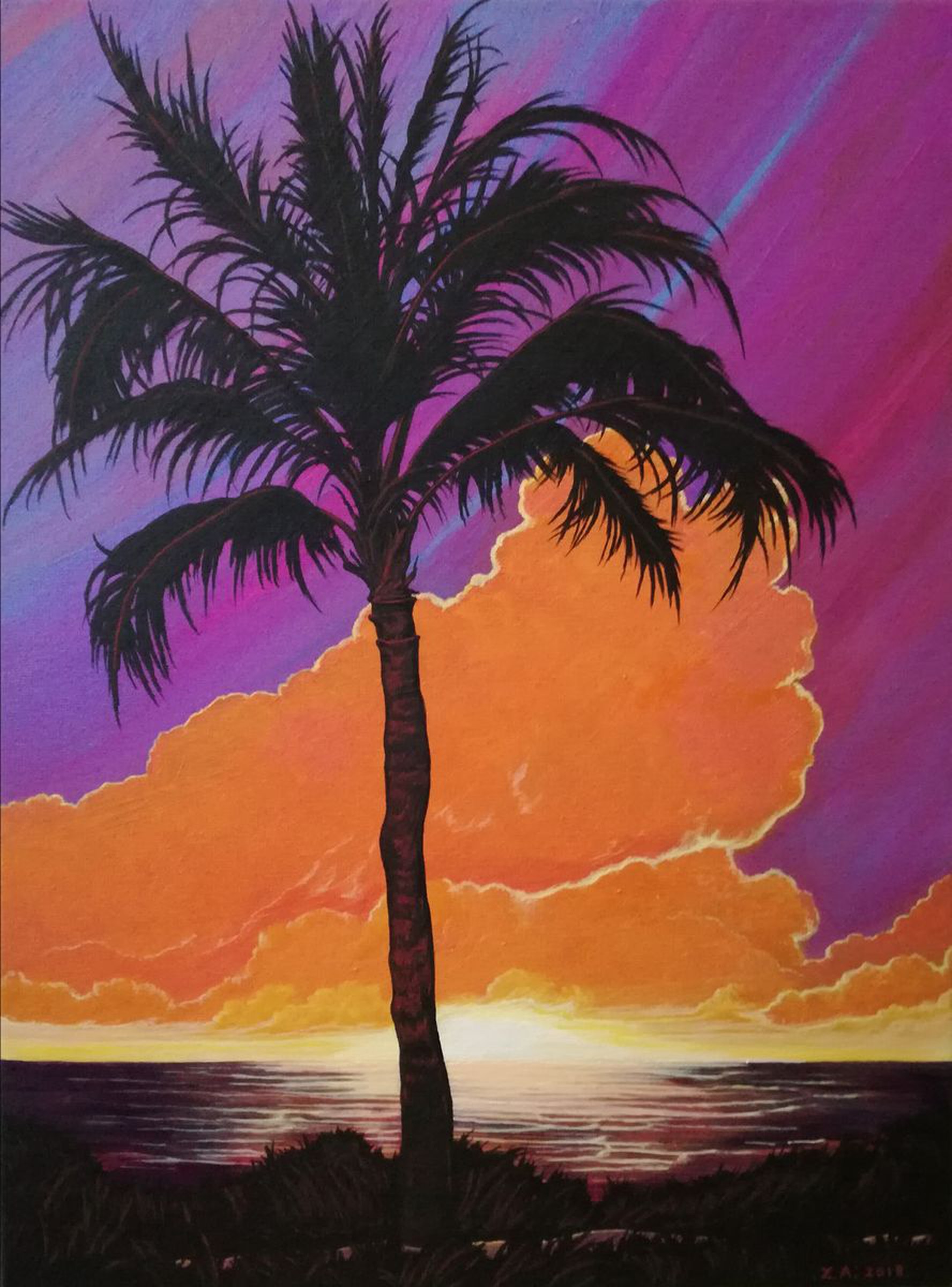 Palm Tree Sunset Acrylic Painting By Zoe Adams Artfinder