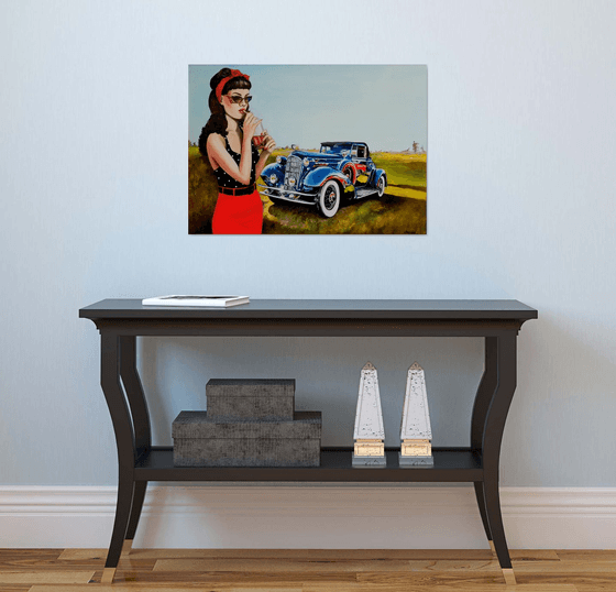 Pin up with vintage car