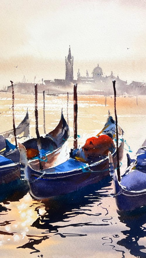 Sun-Kissed Boats of Venice by Eugenia Gorbacheva