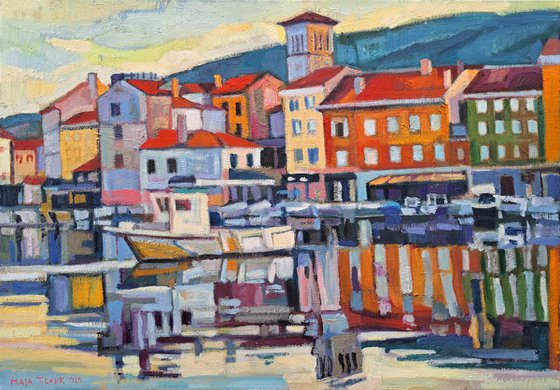 Sunset in a calm harbor