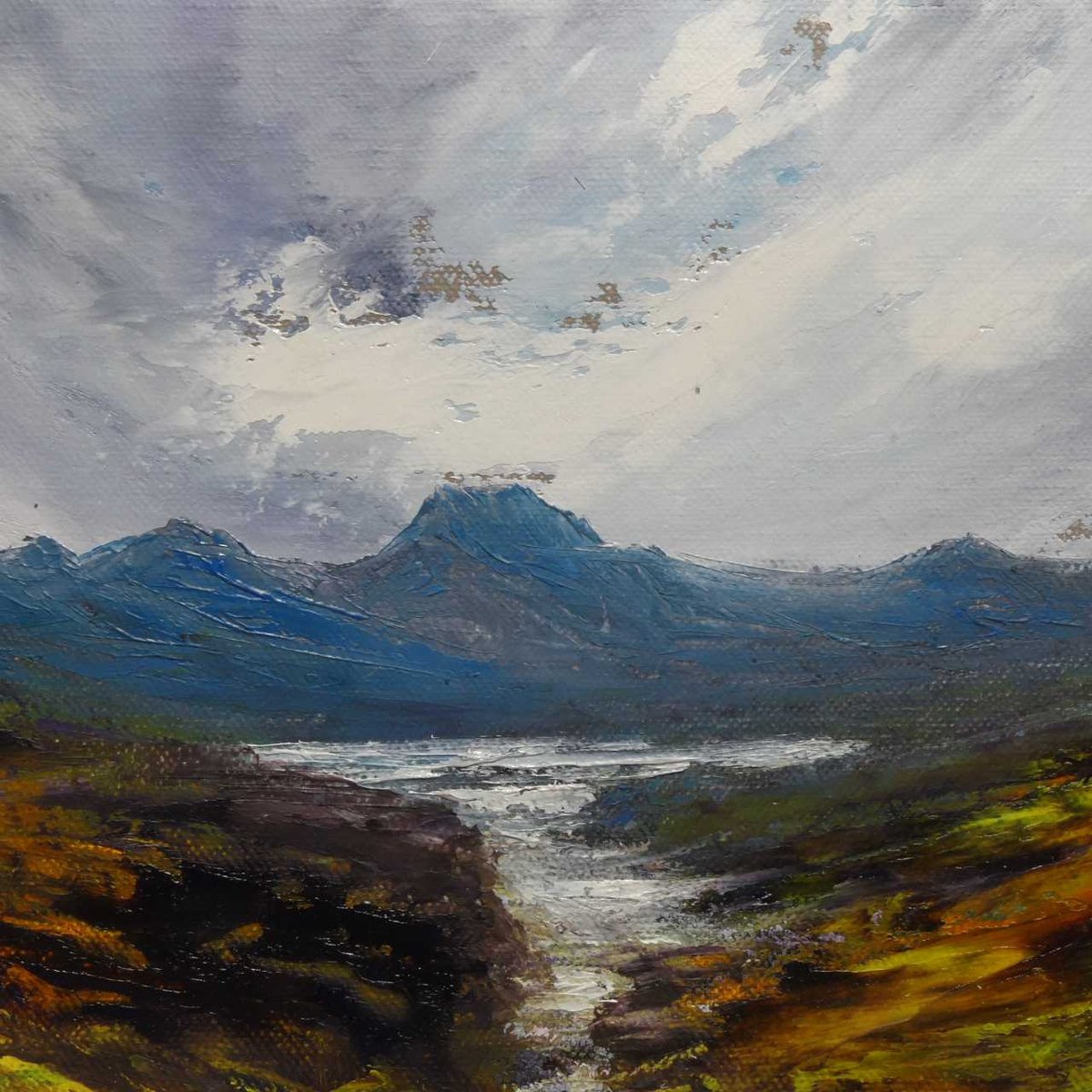 Impressionistic Landscape Oil Painting By Oconnart, 10 X 10", Dubh Loch Fisherfield Forest, Original Artwork