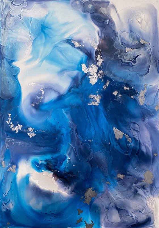 Silver Blue Large Abstract