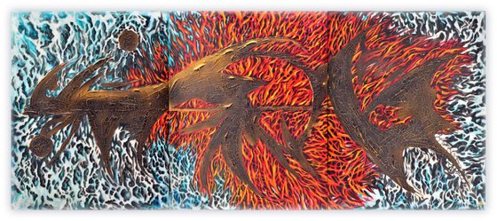 Mystic Relict - Triptych - Multi panel Mixed Media Art on Canvas