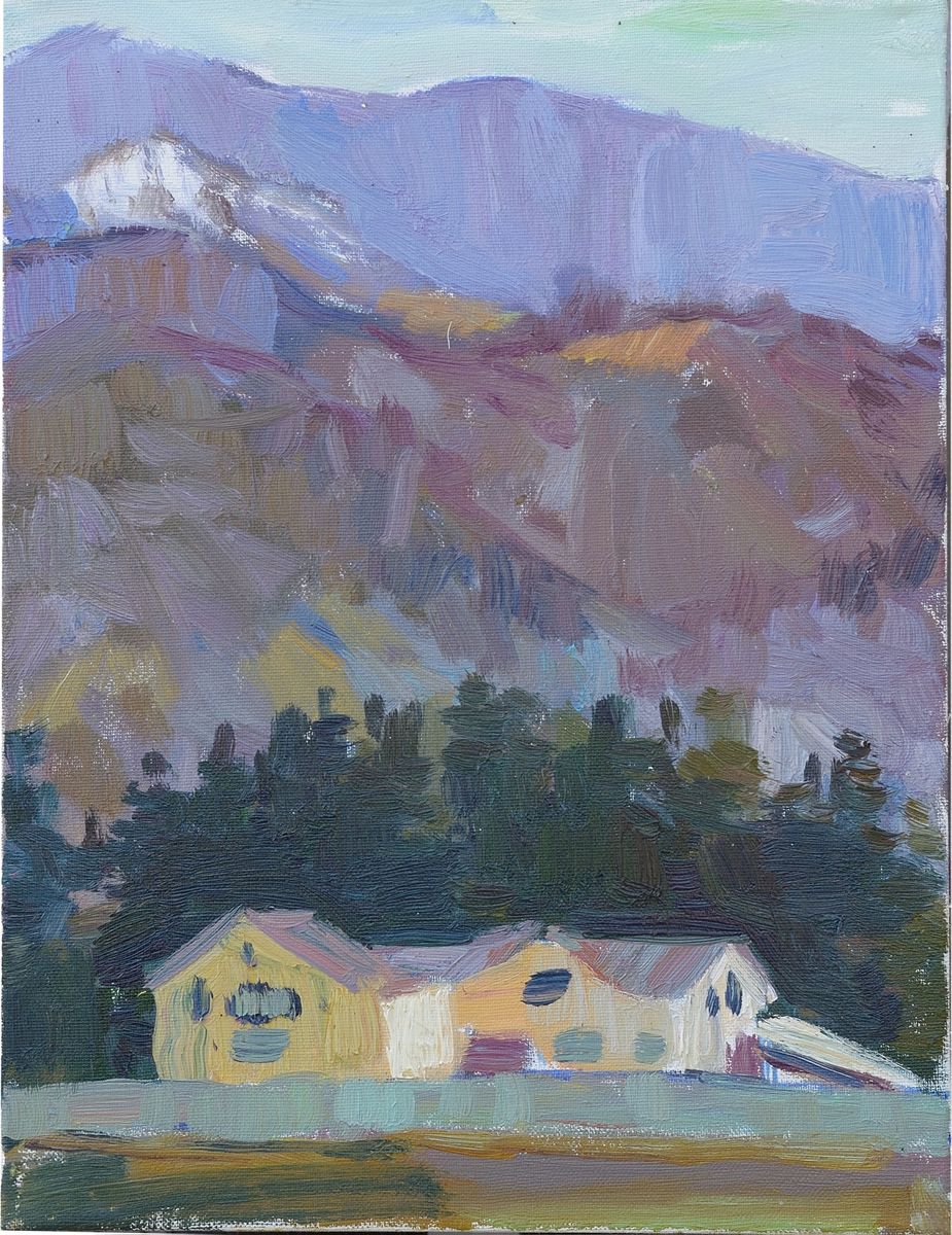 Cabin in the mountains OIL PAINTING ON CANVAS by Nataliia Nosyk