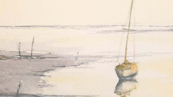 Lone Yacht at Low Tide