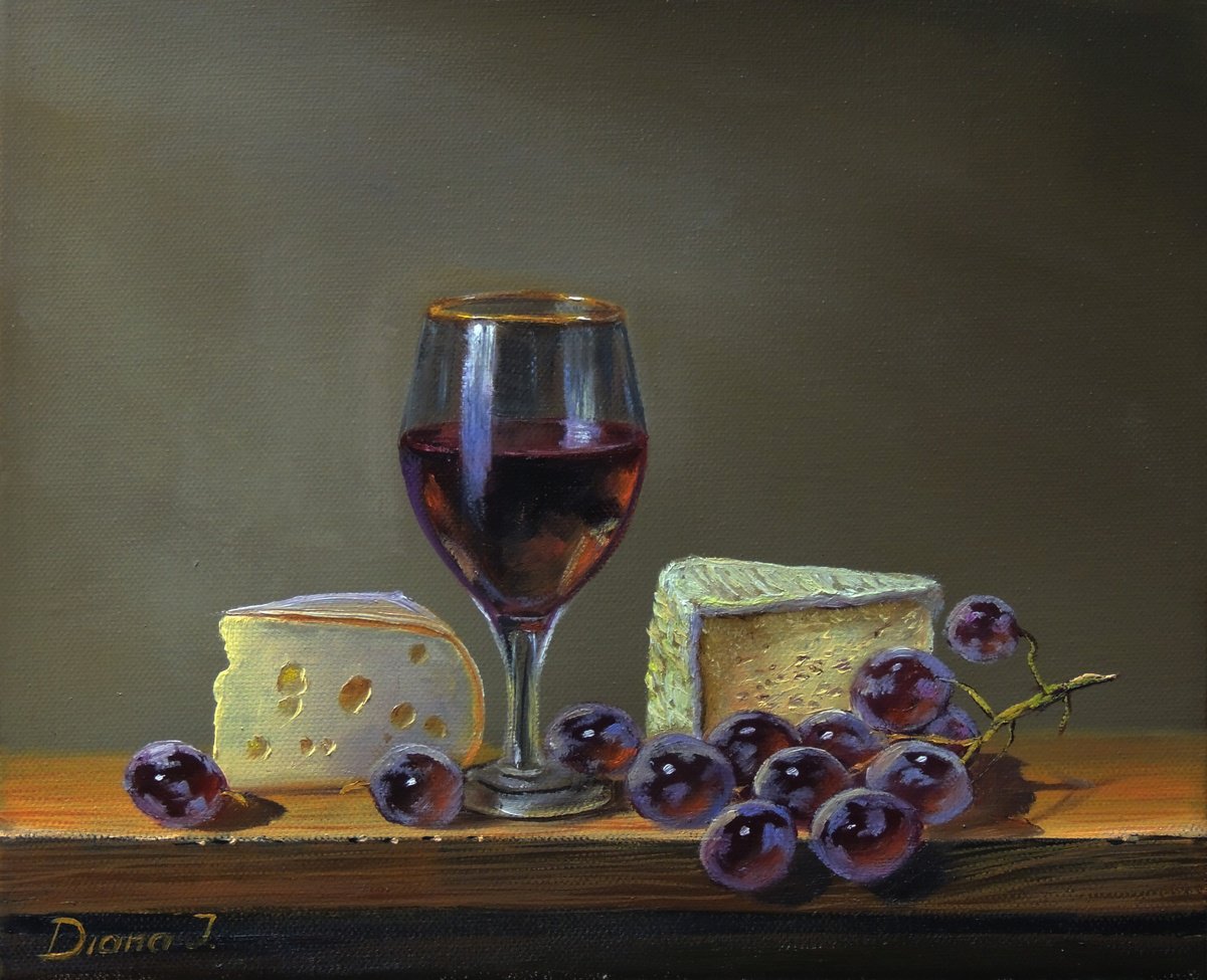 Photorealistic Still Life Oil Painting By Diana Janson, 12 X 10, Savor The Moment, Original Artwork