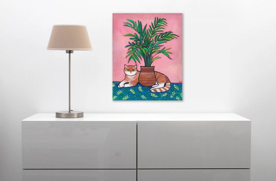 "My cute tiger under the palm tree"