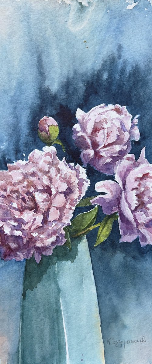 Symphonie in blue and pink - peonies by Krystyna Szczepanowski