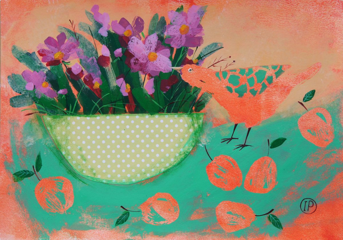 Impressionistic Animal Acrylic Painting By Irina Plaksina, 12 X 8, Your Beautiful Morning, Original Artwork