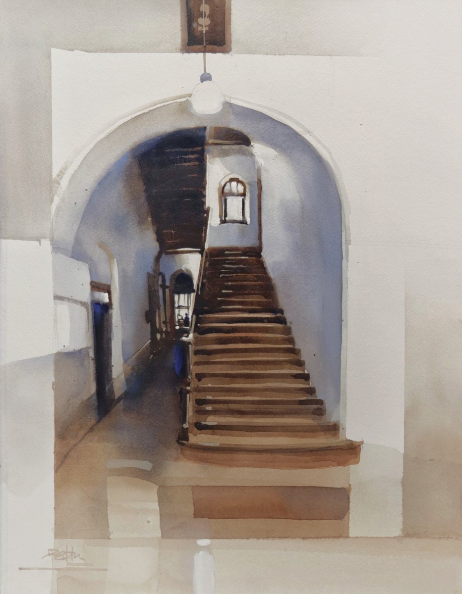 Cityscapes Watercolour By Prashant Prabhu, 16 X 20", Height N Depth, Light N Shadow, Original Artwork