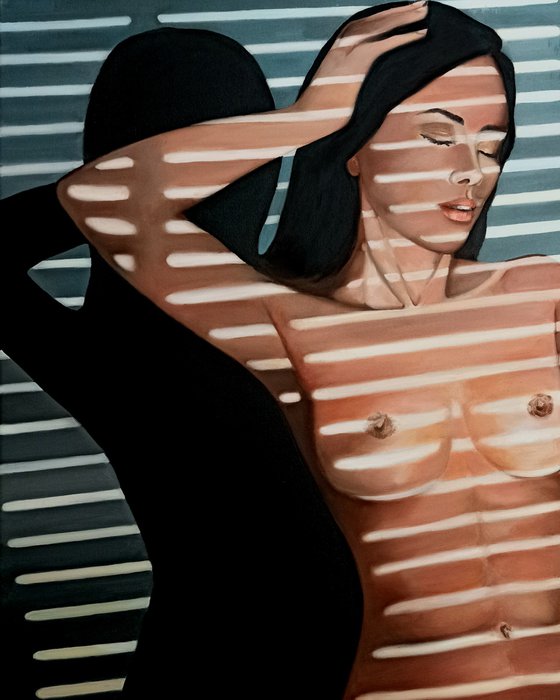 Shadows on the skin - nude - portrait - original painting