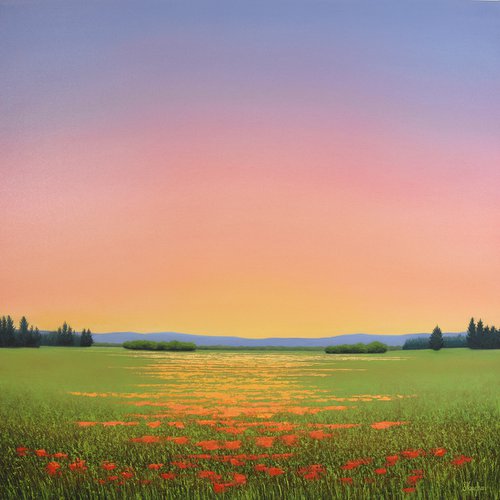 Soft Sky Blush - Flower Field Landscape by Suzanne Vaughan