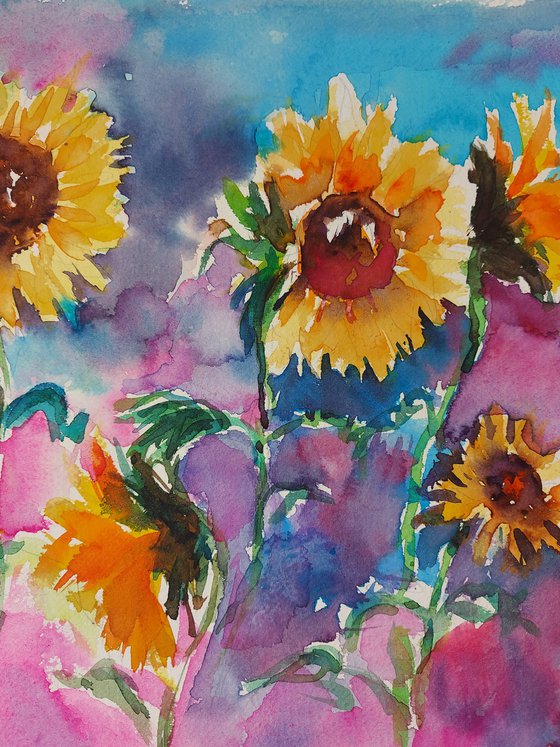 Sunflowers on pink