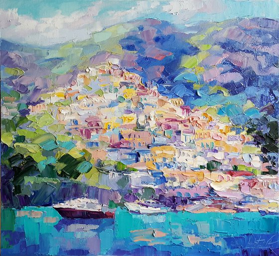 Sunny morning on Capri - italian landscape, original oil painting