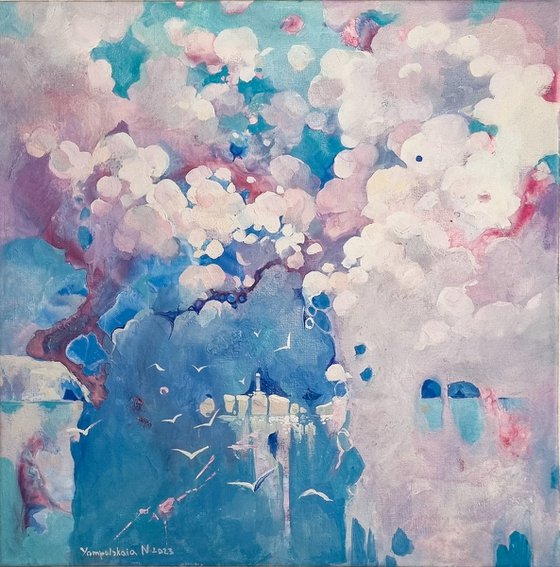 Sea. Spilled pink sky diptych1