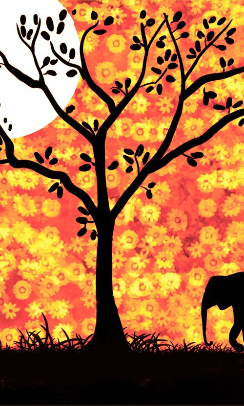 Elephants at Sunset africa animal elephant print floral orange Edition by Stuart Wright