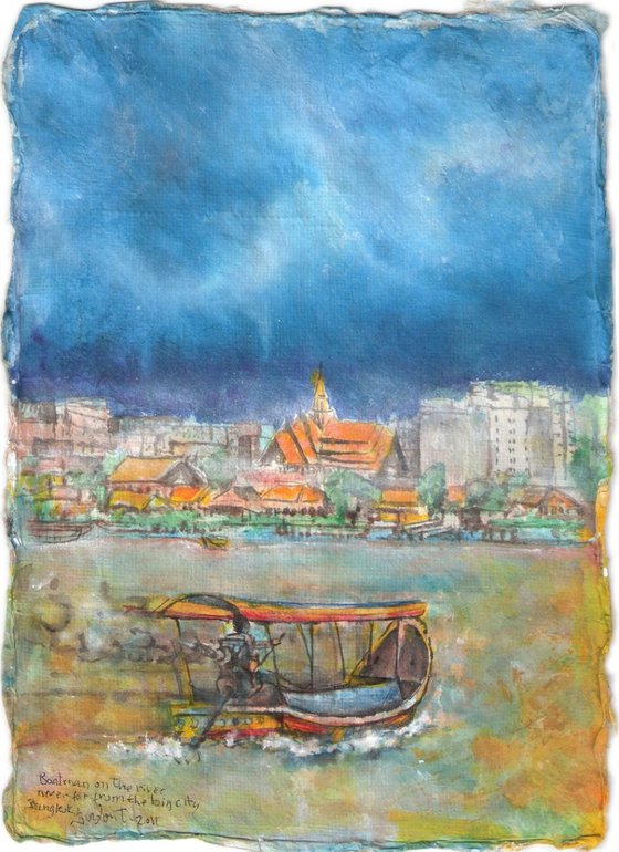 Boatman on the river, never far from the big city, Bangkok
