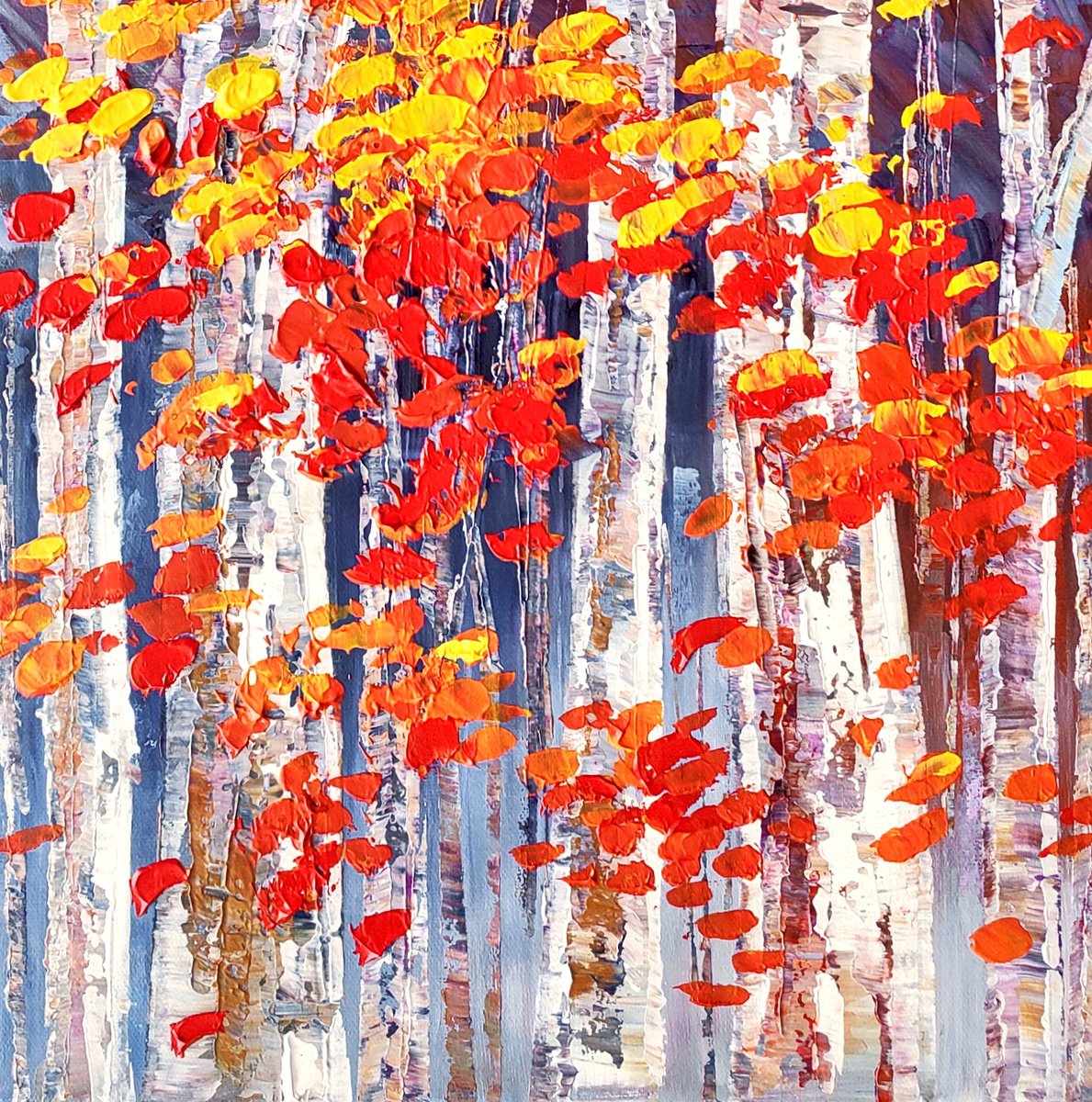 Impressionistic Landscape Acrylic Painting By Tatiana Iliina, 12 X 24", Gold Dust, Original Artwork