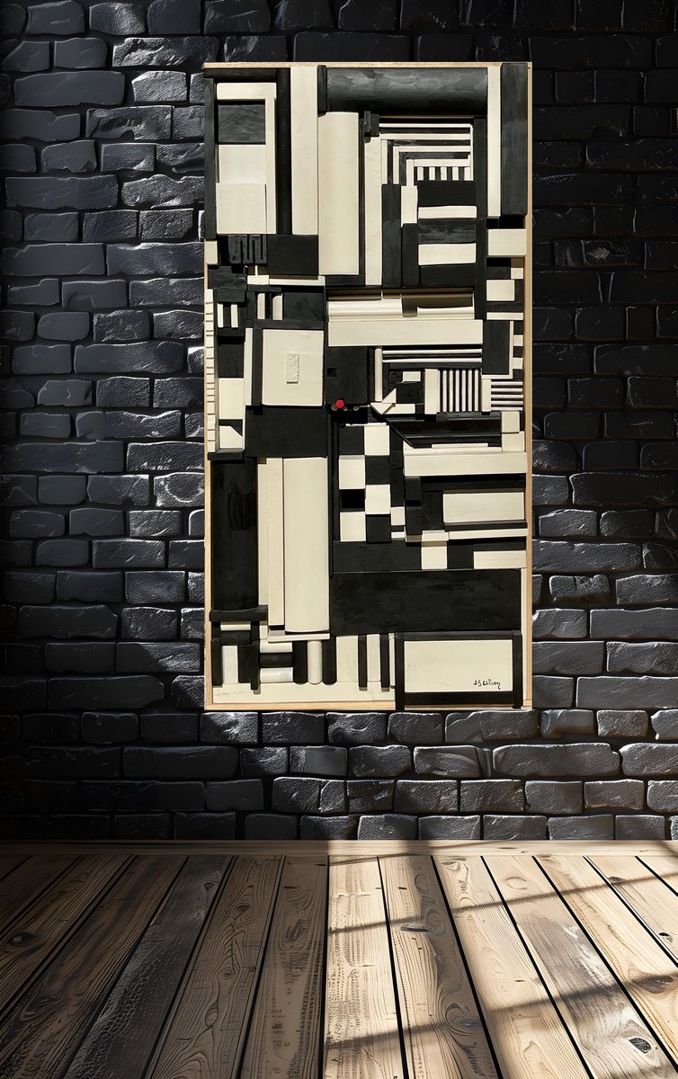 Geometric Abstract Painting By Jg Wilson, 20 X 40, Collage N. 5, Original Artwork