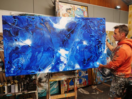 Sapphire Wash 190cm x 100cm Textured Abstract Art