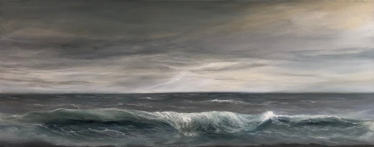 Impressionistic Landscape Painting By Tamara Bettencourt, 40 X 16", Silver Lining, Original Artwork