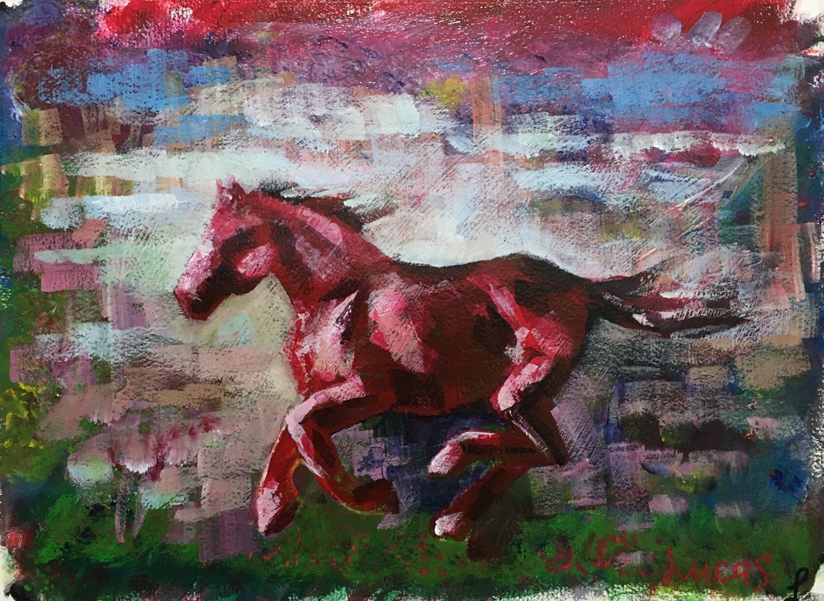 Impressionistic Botanical Acrylic Painting By Yuriy Ivashkevych, 15 X 11", The Feelings Horse, Original Artwork