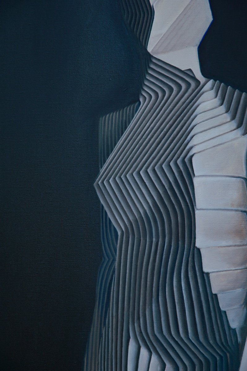 Geometric Portrait Oil Painting By Roman Sedlak, 24 X 31", The Devided Man, Original Artwork