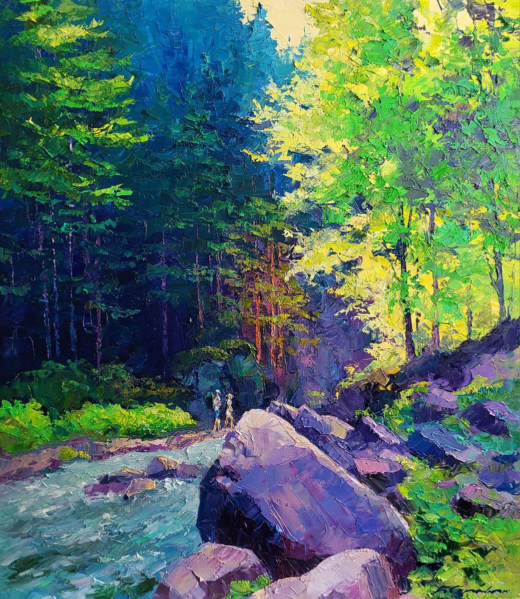Impressionistic Landscape Oil Painting By Boris Serdyuk, 28 X 31, Mountain Gorge, Original Artwork