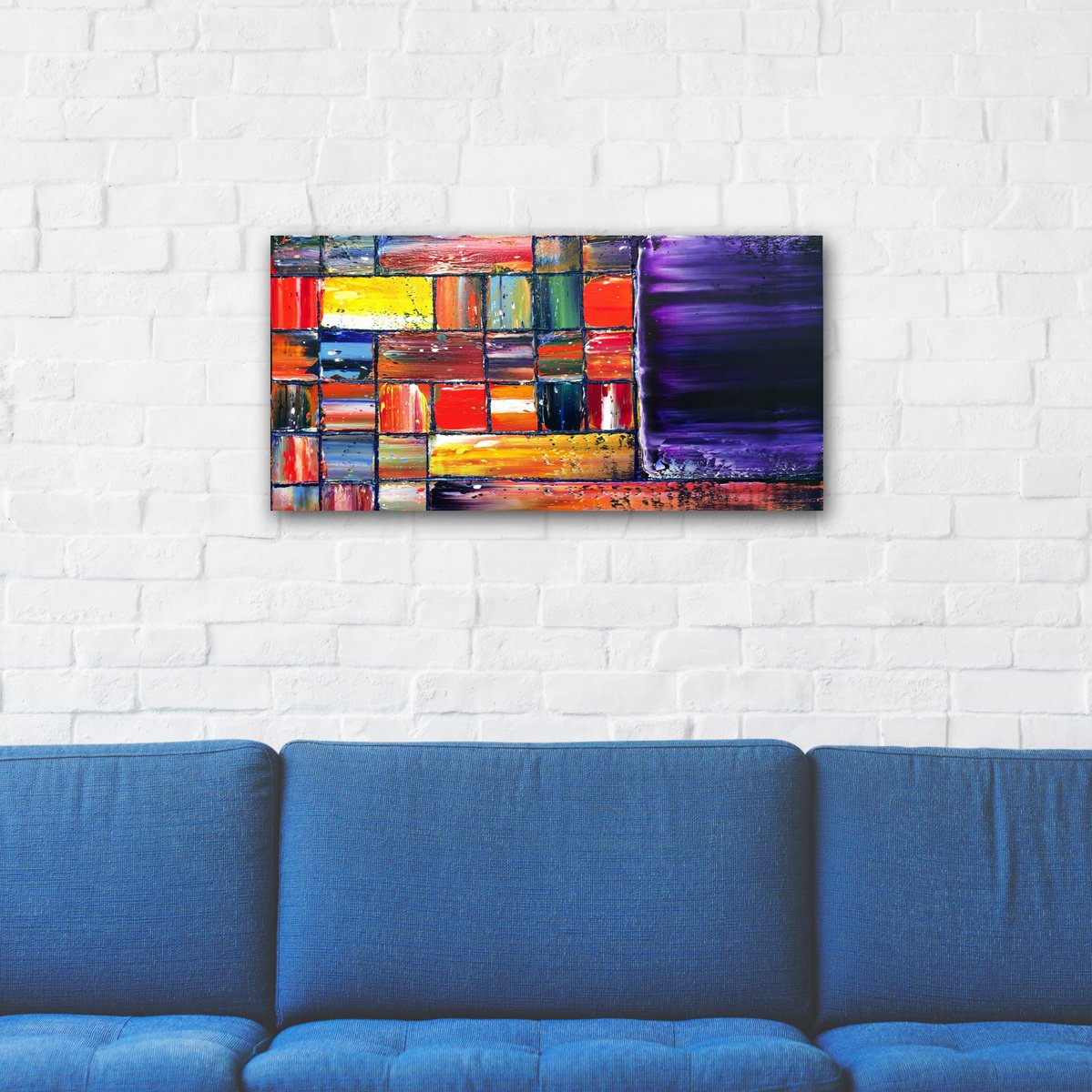 Geometric Abstract Oil Painting By Preston M. Smith (Pms), 24 X 12", "Outside The Box", Original Artwork