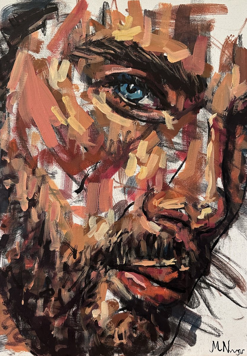 Expressive Portrait Oil Painting By Emmanouil Nanouris, 12 X 16, Just Handsome, Original Artwork