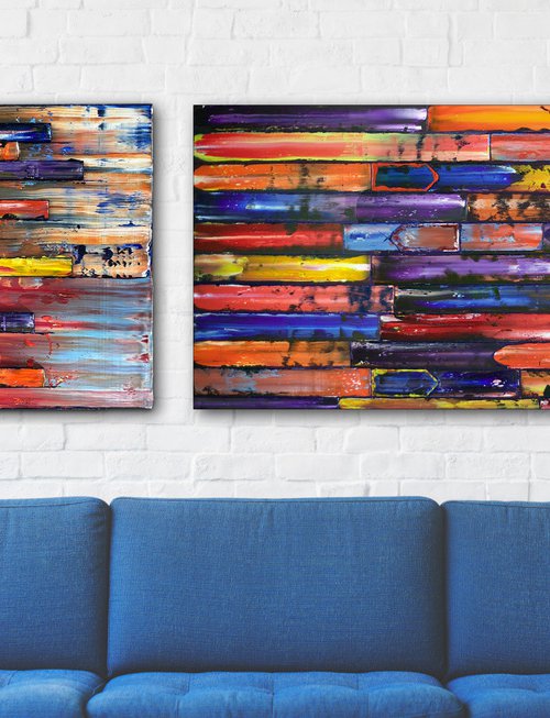 "Breaking The Mold" - FREE USA SHIPPING - Save As A Series - Original PMS Sculptural Oil Painting Assemblage Diptych On Wooden Panels - 84 x 24 inches by Preston M. Smith (PMS)