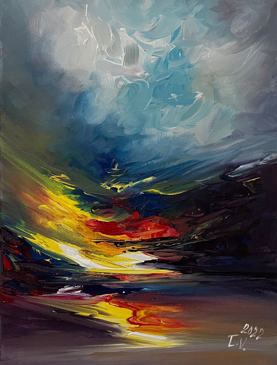 Impressionistic Landscape Acrylic Painting By Timea Valsami, 12 X 16", Ancient Storm, Original Artwork