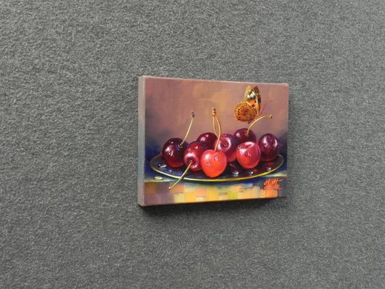 "Cherry still life" Original art Framed