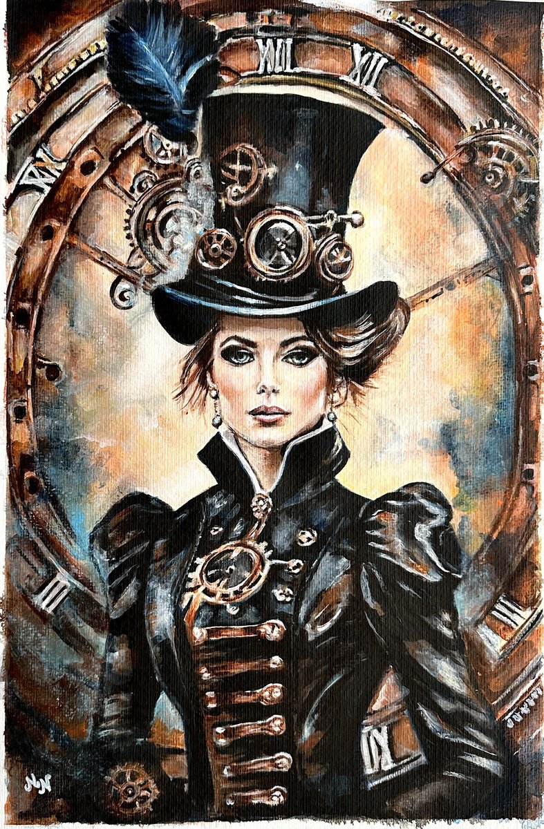 Photorealistic Portrait Painting By Misty Lady - M. Nierobisz, 13 X 19", Steampunk Lady, Original Artwork