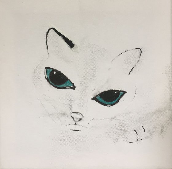 White Cat - Acrylic Painting - Small Canvas Art - Original Art - Fine Art - Animal Portrait - Cat Portraits - UK Art