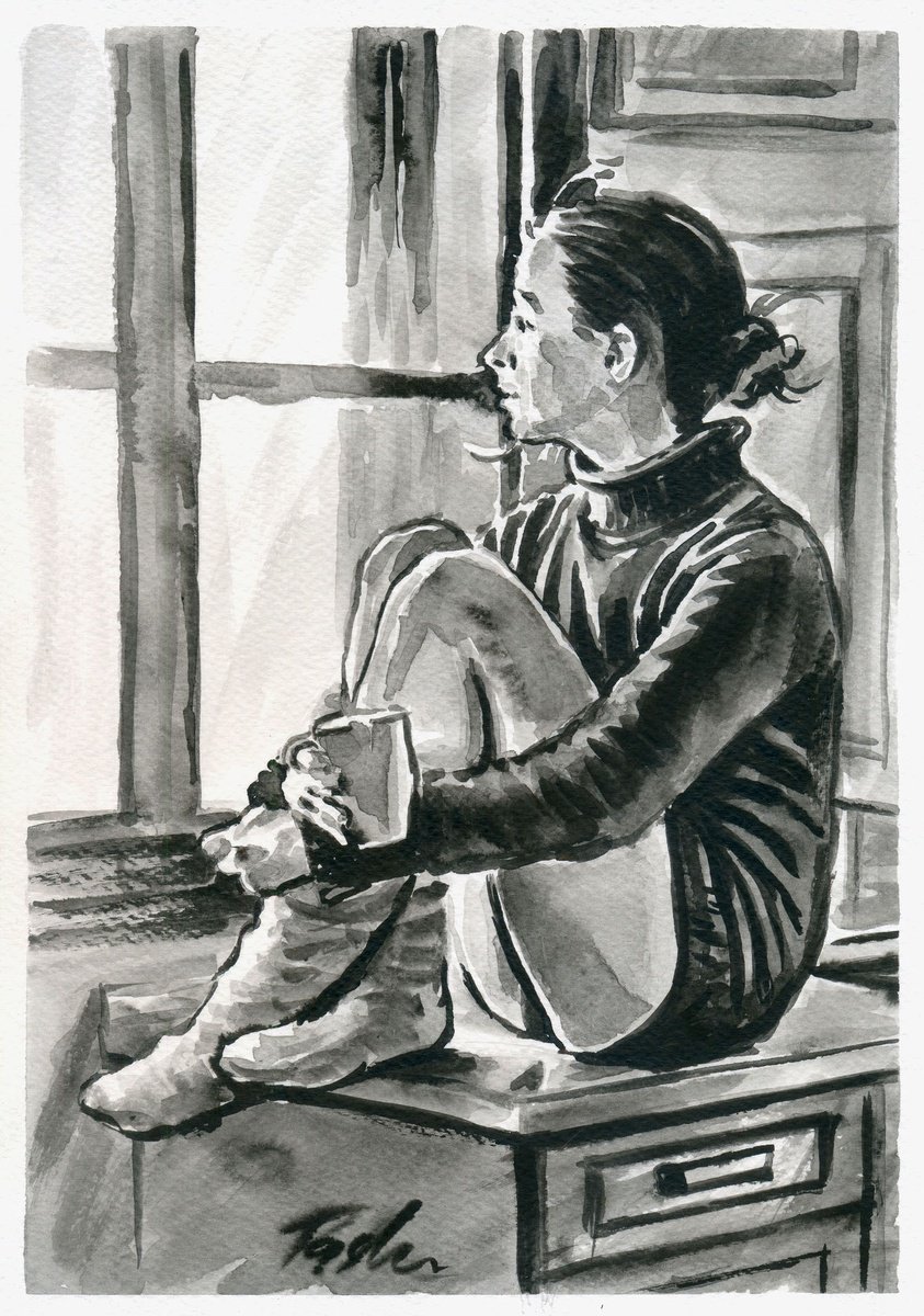 Urban And Pop Portrait Ink Drawing By Tashe, 8 X 12", Autumn Is Here, Original Artwork