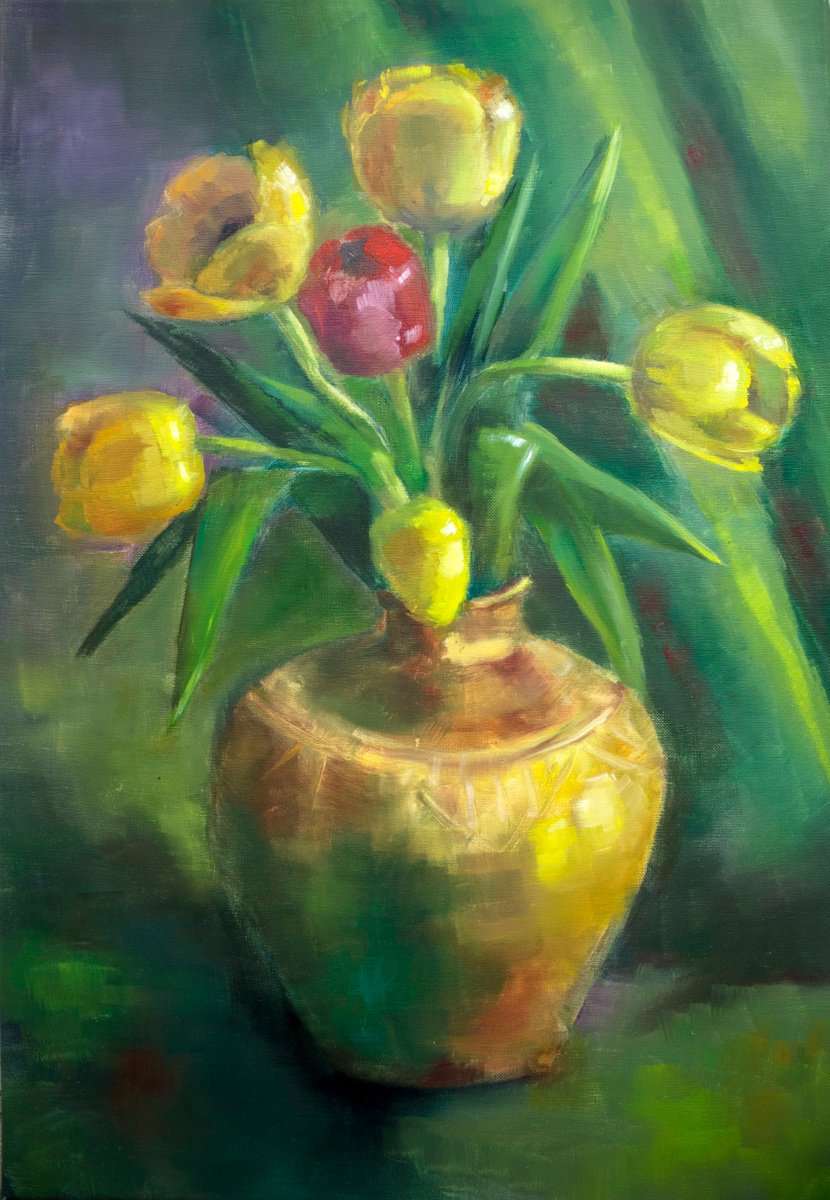 Tulips painting Still life by Anna Lubchik