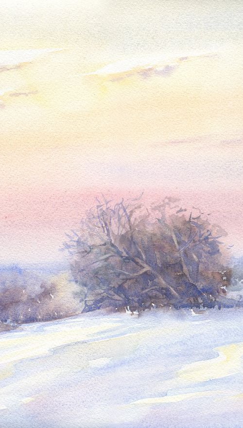 Winter Evening sky / ORIGINAL watercolor 14x11in (38x28cm) by Olha Malko