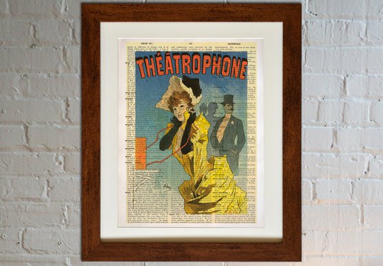 Théâtrophone - Collage Art Print on Large Real English Dictionary Vintage Book Page