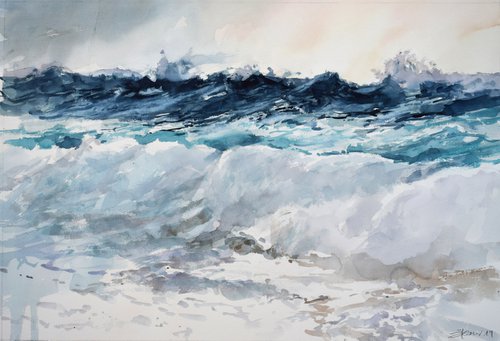 Breaking the waves  ( 68X48 ) by Goran Žigolić Watercolors
